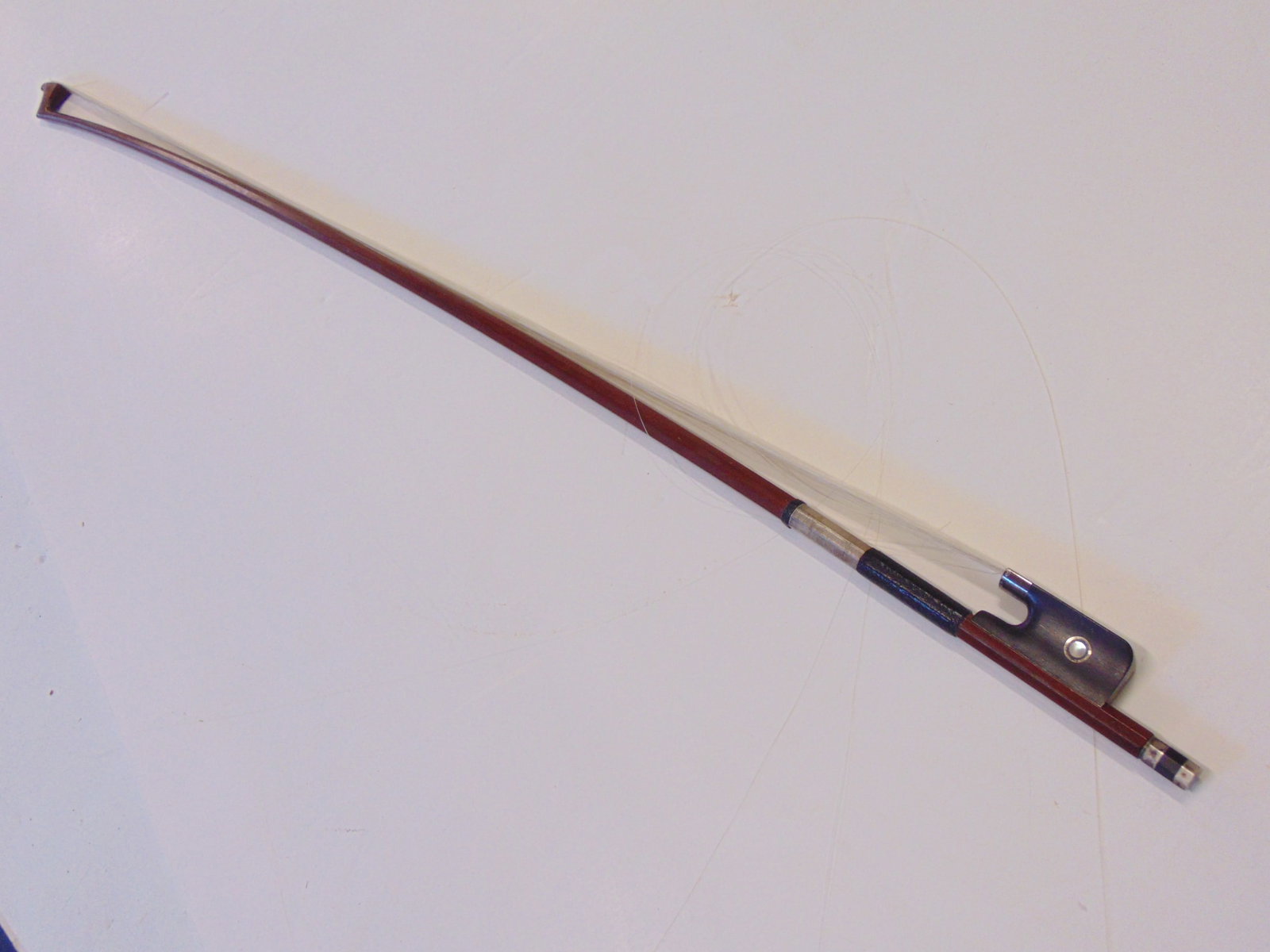 Vintage violin bow stamped Horst Schicker, Germany, bow is 29.5", silver & mother of pearl. (1 of 10)