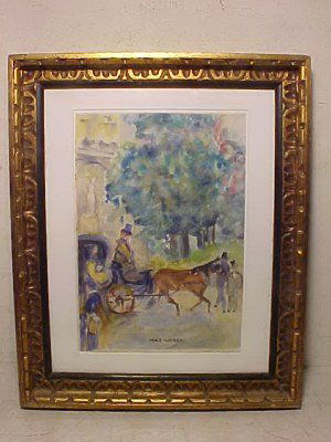Watercolor, Max Weber: WC, horse drawn coach & figures, sgd. Max Weber, 12.25" by 8.5"