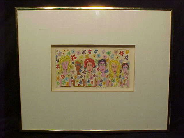 Mixed media, Wall Flowers" James Rizzi: Mixed media, Wall Flowers" James Rizzi. In good condition, signed on bottom James Rizzi 2/99, dated 1980, total size is 13" by 16"