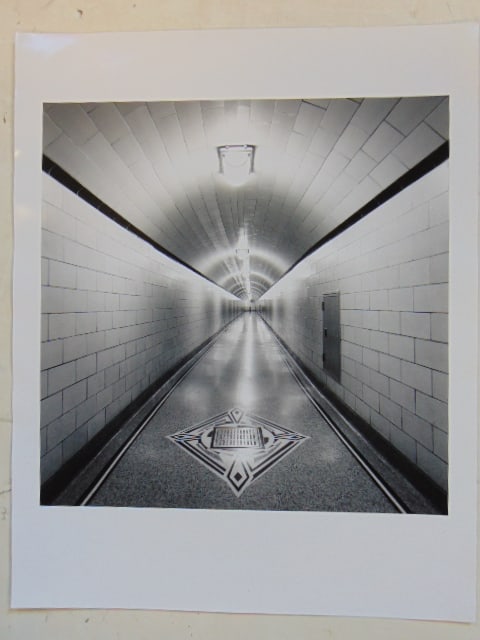 Large photograph, tiled corridor, likely inside Hoover Dam at Boulder, Nevada, unsigned, 20" by 15: Large photograph, tiled corridor, likely inside Hoover Dam at Boulder, Nevada, unsigned, 20" by 15 7/8"