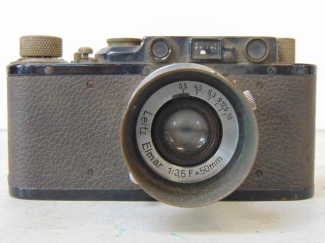 Vintage Leica II (?) camera with Leitz Elmar 50mm lens, black body, serial number 114995, with (1 of 8)