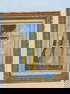 Weaving, woman looking through window, Amedeo Modigliani face, has A.M. monogram lower right,