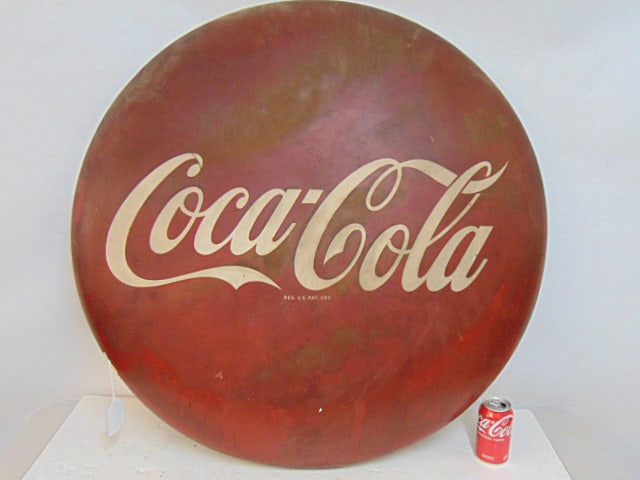 Large vintage Coca Cola sign, round, diameter sign is 36" in diameter, original paint, some light (1 of 4)