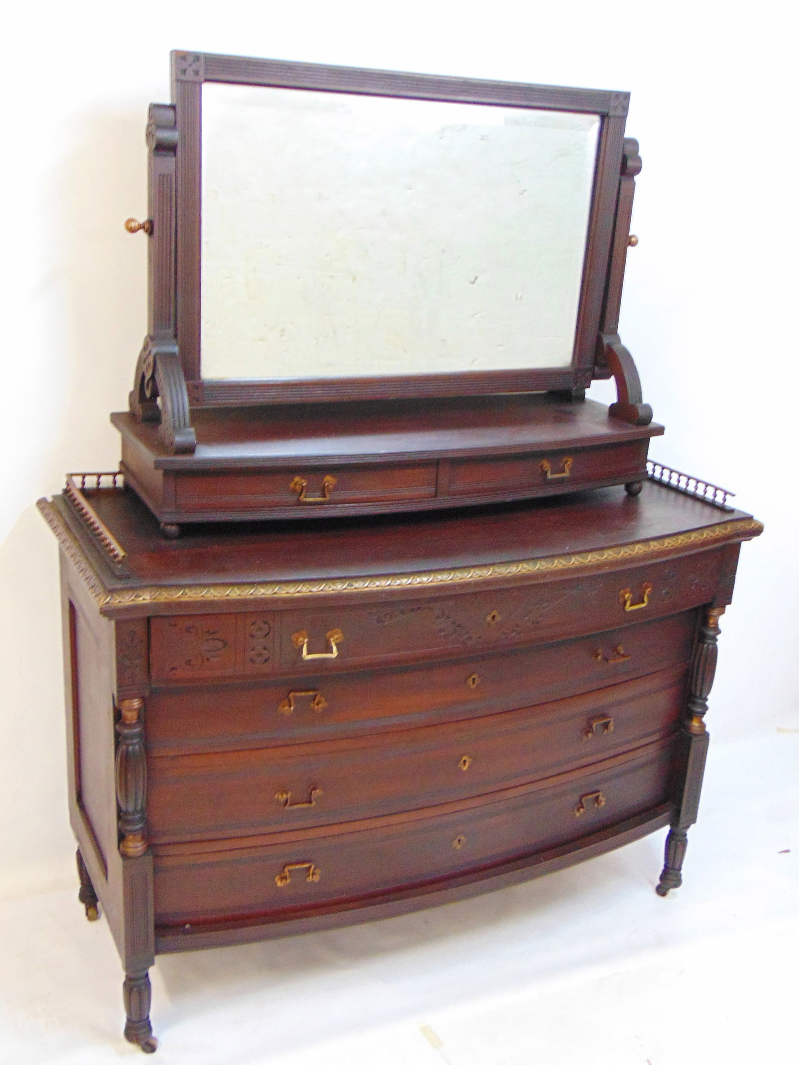 Herter Brothers attributed mahogany chest with mirror & brass gallery, base has 4 drawers (1 of 6)