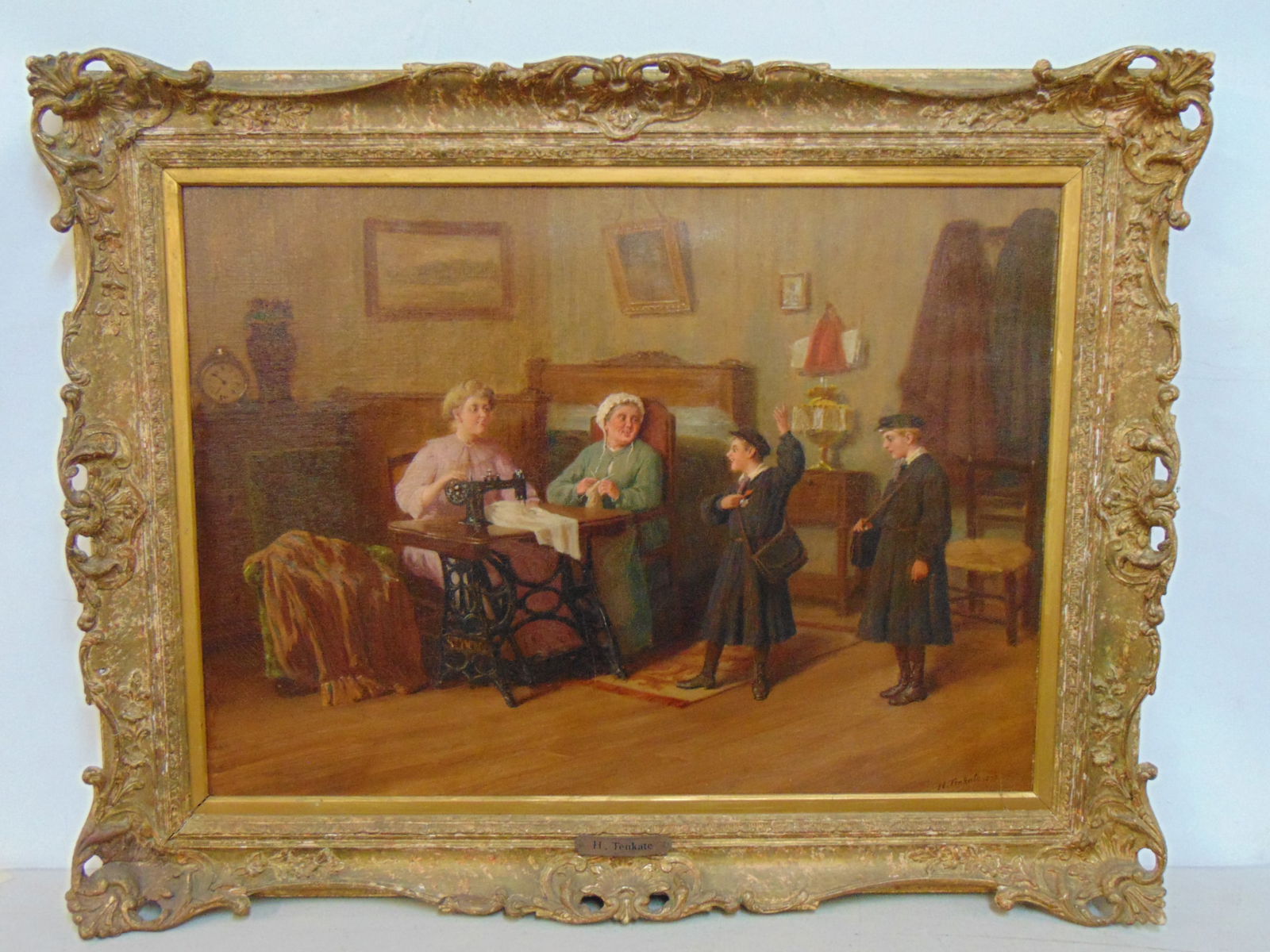 Painting, Dutch interior scene, signed H. Ten Kate (Herman Frederik Carel), oil on canvas, interior (1 of 7)