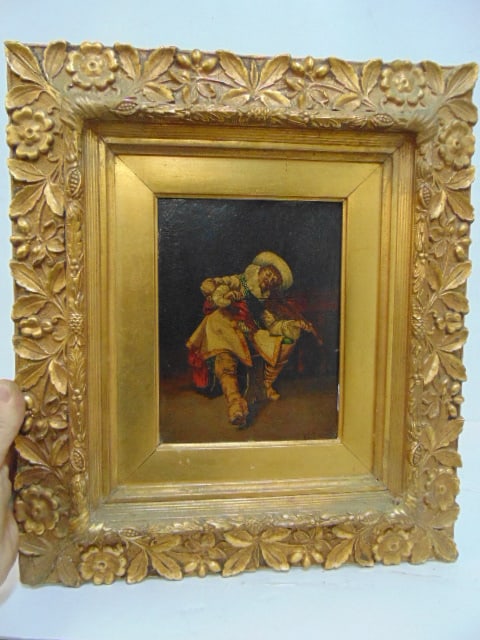 Painting, the violin player, signed Roybet, oil on panel, 8" by 6" (1 of 7)