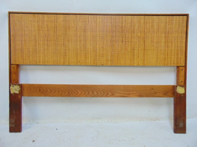 Knoll Associates Mid Century headboard with woven cane panel, headboard is 55" wide, height (1 of 6)