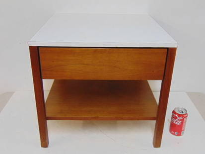 Florence Knoll for Knoll International one drawer stand with white Formica top, stand is 19.5" by: Florence Knoll for Knoll International one drawer stand with white Formica top, stand is 19.5" by 19.5", height is 18"