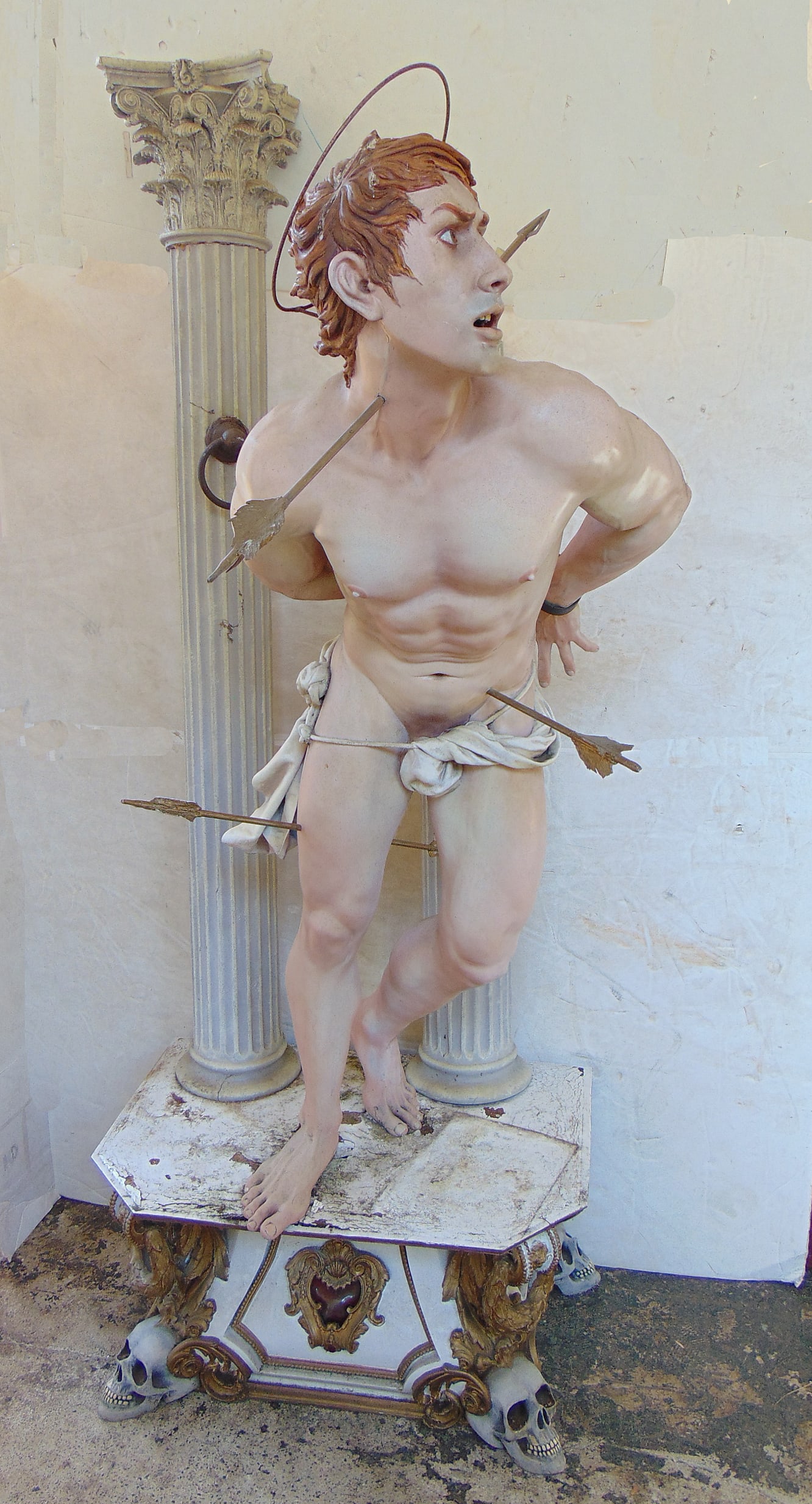 Life-size sculpture, "Saint Sebastian", by Nino Novellino, composite structure with glass eyes, (1 of 14)