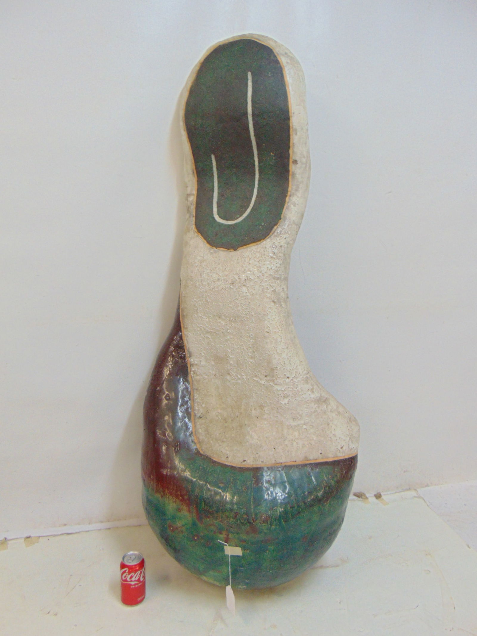 Large ceramic studio pottery sculpture, green & white, height is 59", no signature (1 of 8)