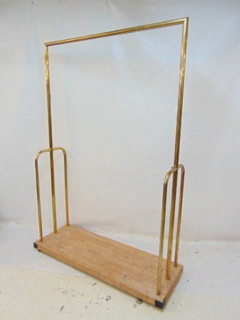 Brass & cedar bellman luggage cart, base is 51" by 18", height is 73.5" (1 of 4)