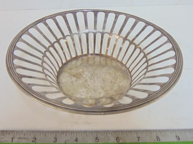 Sterling silver bread bowl, JFK monogram in center, diameter is 9.75", 9.5 troy (1 of 4)