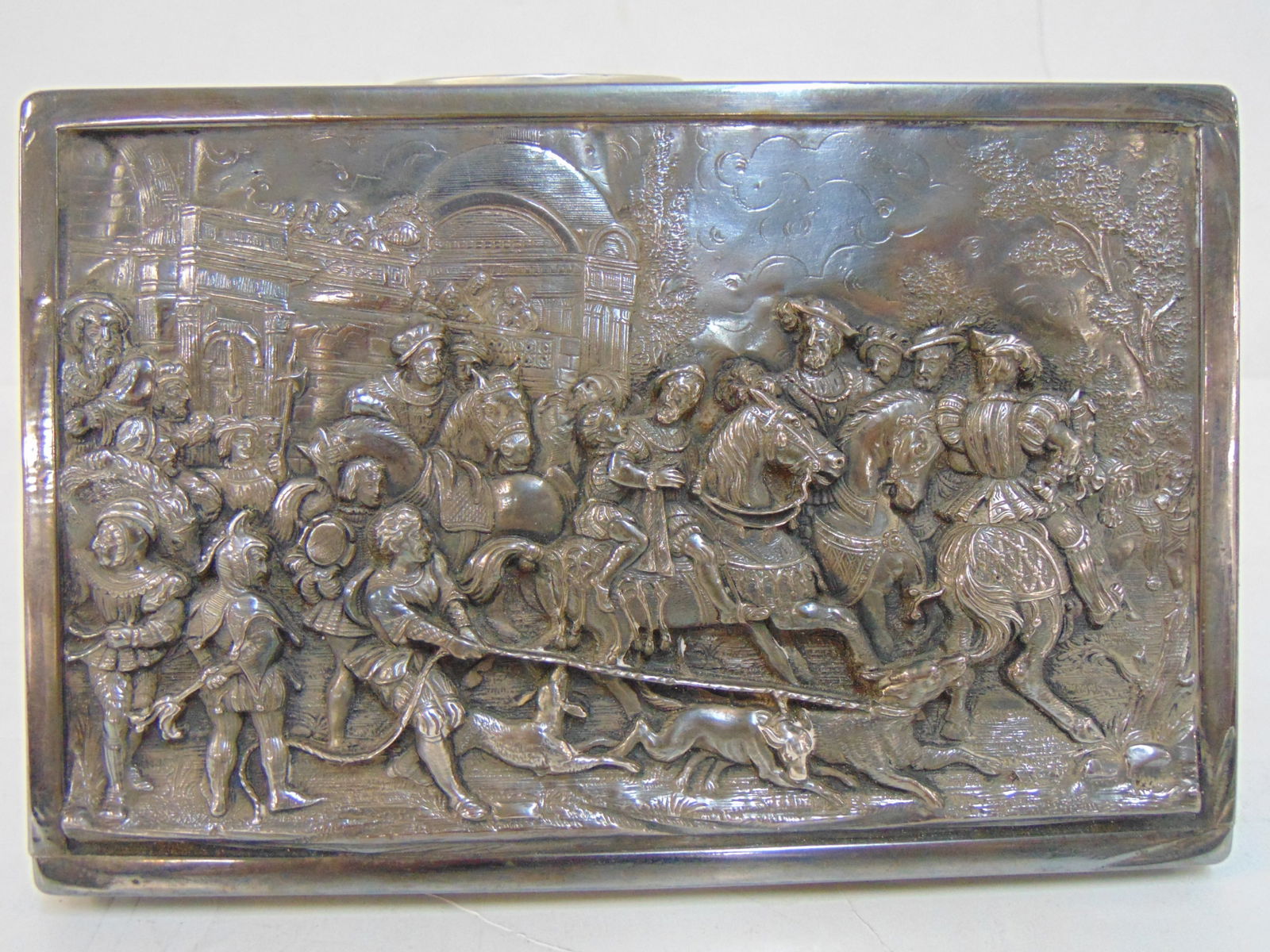 Henryk Winograd Sterling Silver Relief Plaque, hunting party, hallmarked HW 999, 4 5/8" by 7 1/8" (1 of 5)