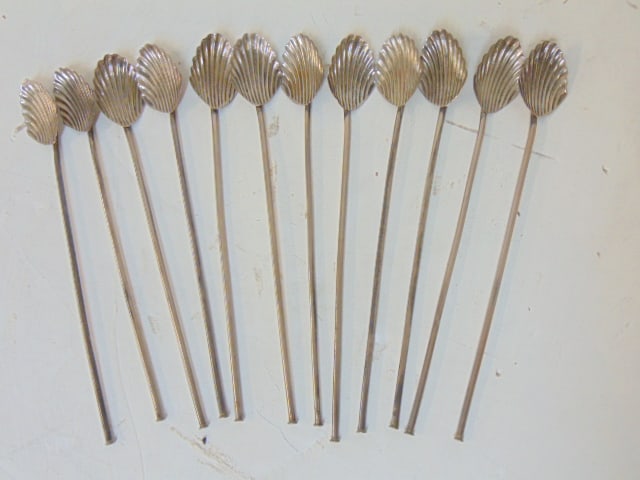 Set 12 silver stirrers with shell pattern, length is 8", 2.3 troy (1 of 4)