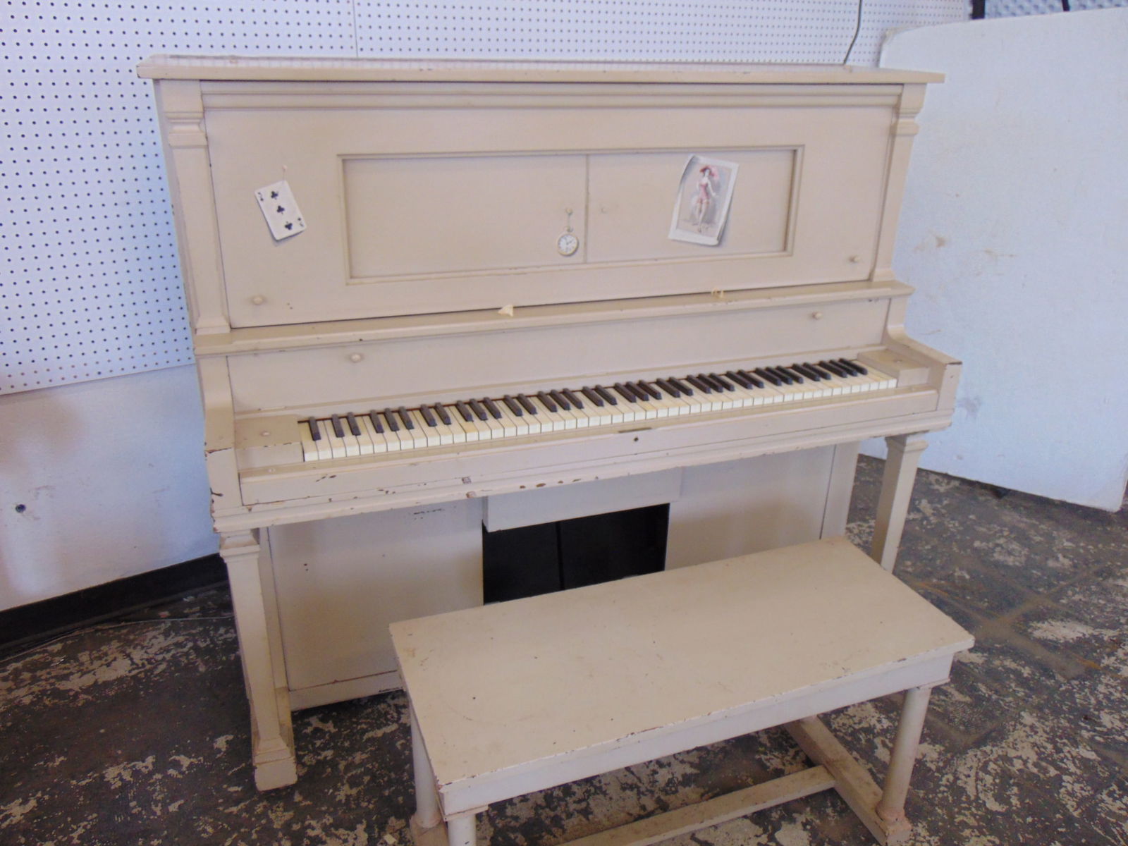 Stroud trompe l'oeil painted upright pianola player piano with bench & rolls, Rock Hudson purchased (1 of 17)