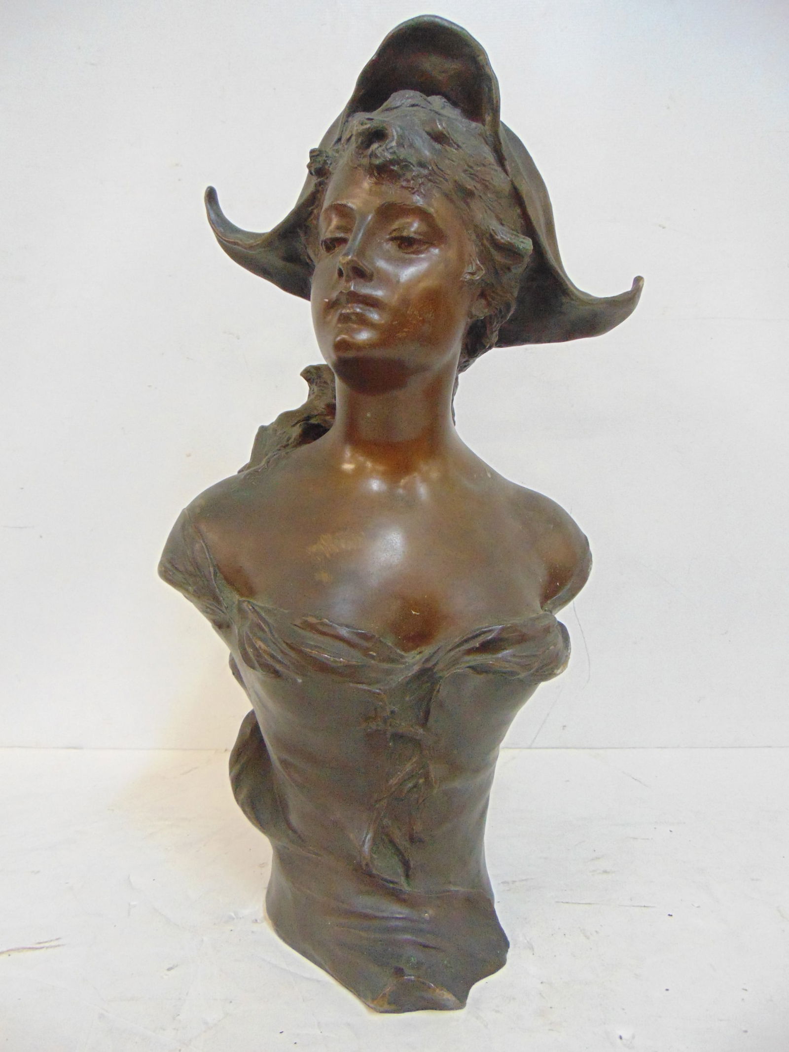 Bronze bust, woman with cap, signed Franz Iffland, H. Gladenbeck & Sohn foundry, bust is 20" tall. (1 of 7)