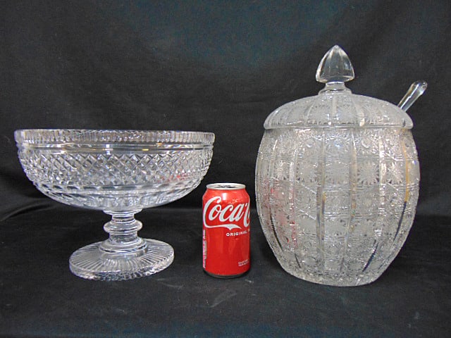 Large cut glass footed bowl by Waterford, punch bowl, jar with lid & spoon & vase (1 of 8)