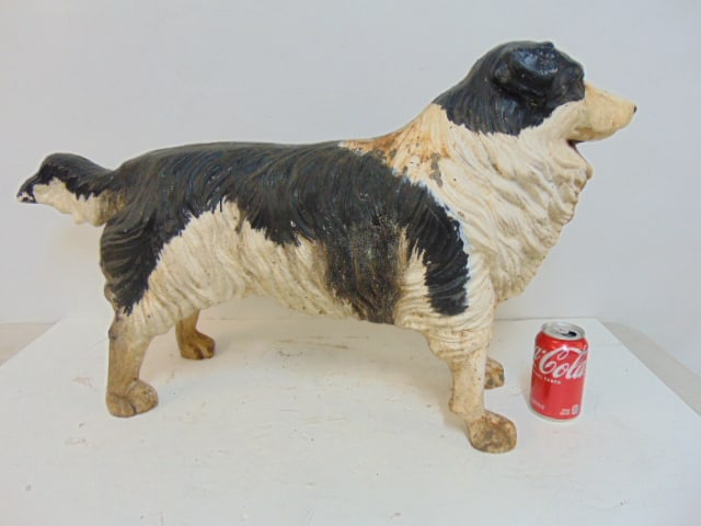 Large cast iron dog, paint decorated, dog is 32" long, 19" tall (1 of 4)