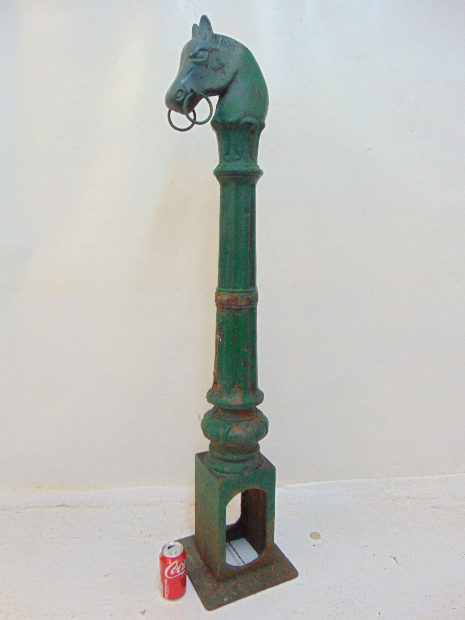Cast iron horse hitching post, in green paint, post is 52.75" (1 of 4)