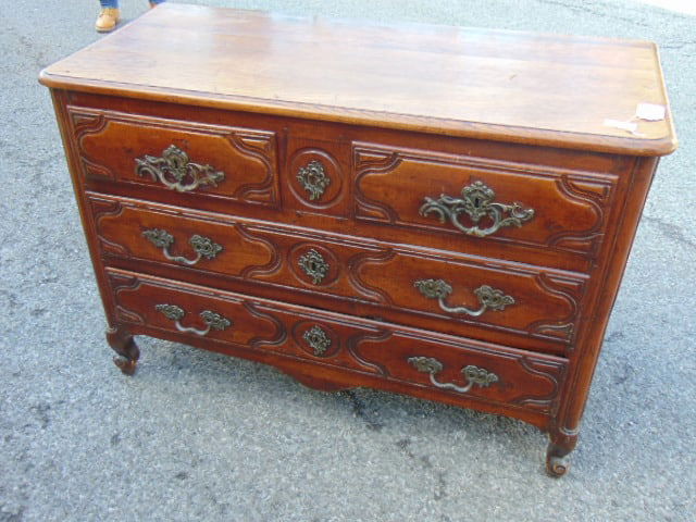Antique chest of drawers, two over 2, French provincial, carved detail, 18th Century, chest is 48" (1 of 5)
