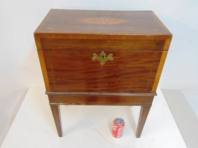 Inlaid antique mahogany cellarette, with inlaid lid, body & legs, 19" by 11", height is 25.5", some (1 of 6)