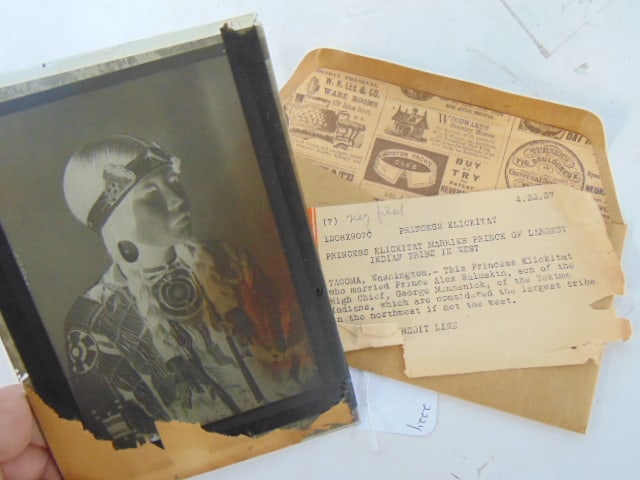 Glass negative, "Princess Klickitat", portrait of Native American princess Klickitat who married (1 of 4)