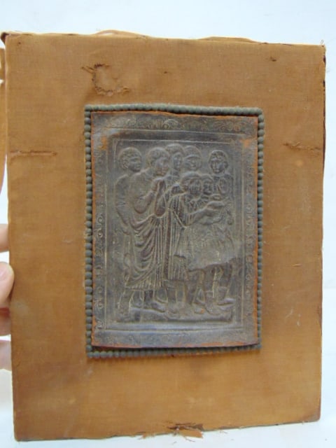 Early tooled leather book cover (bible ?), 6.75" by 4.75" (1 of 4)