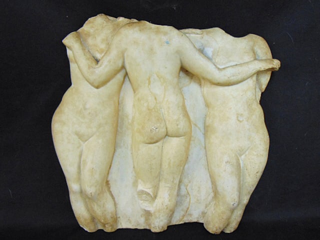Plaster sculpture, three figures, no heads, feet, unsigned 15.5" tall, 15.25" wide, (1 of 4)