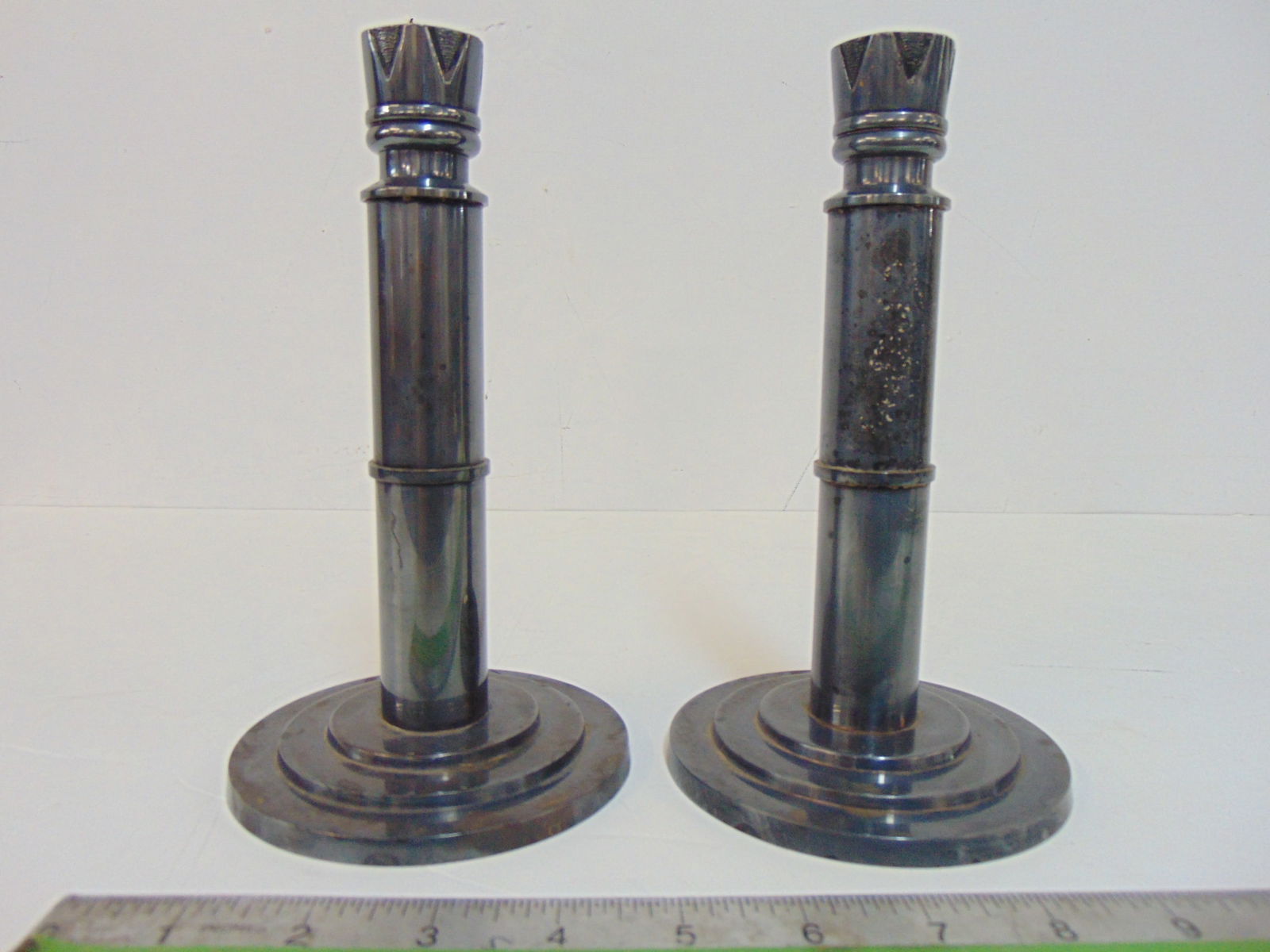 Pair Ercuis, France silver plated candlesticks, in modernist, Art Deco retro style, height is 7.75" (1 of 5)