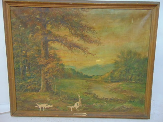 Painting, mountain landscape with mountains, stream, William Savery Bucklin, oil on canvas, has (1 of 5)