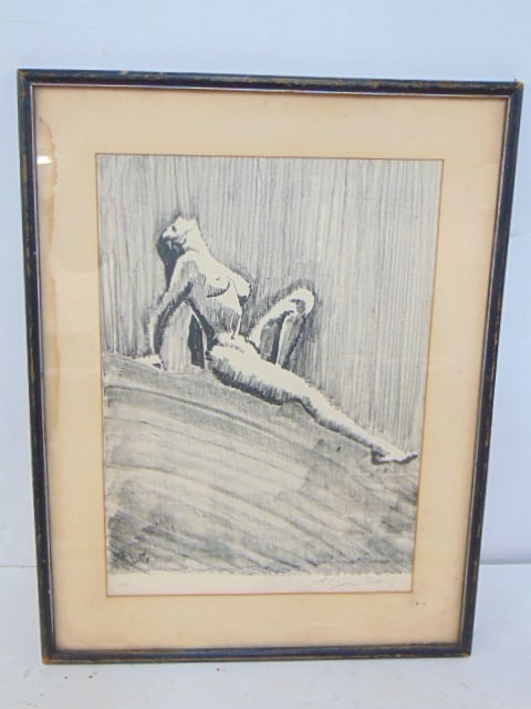 Lithograph, print, nude on rock, signed Ruth Lewis Guinzburg, 1931, signed in pencil, 15" by 11": Lithograph, print, nude on rock, signed Ruth Lewis Guinzburg, 1931, signed in pencil, 15" by 11"