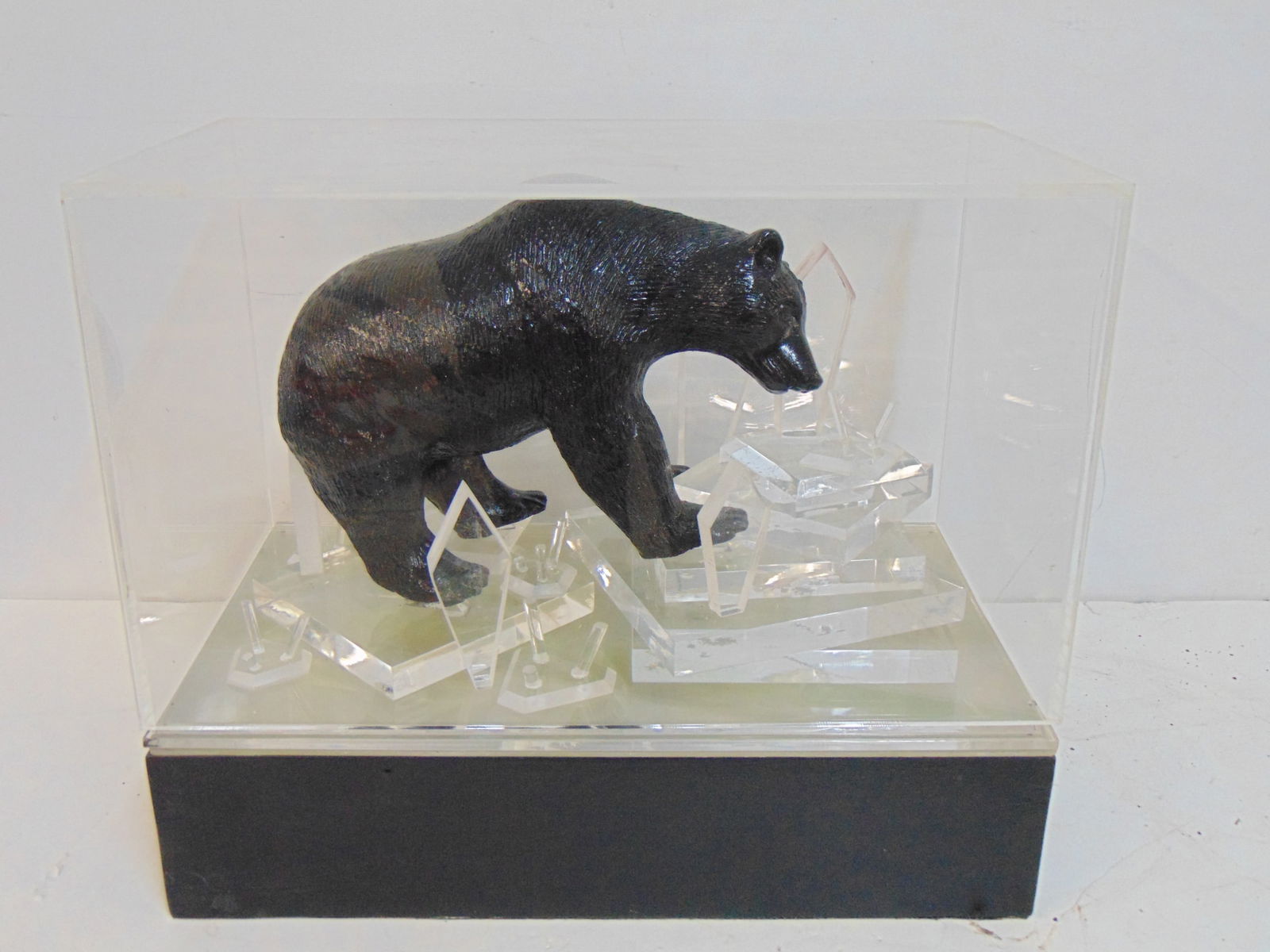 Sculpture, black bear on icy base, Lucite case & "Ice", unsigned, base is 15.75" by 9", height (1 of 5)