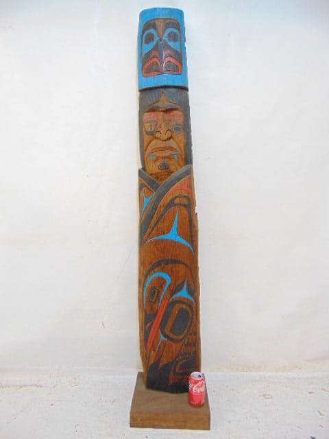 North-West coast Native American totem pole, carved & paint decorated, height is 68" (1 of 5)