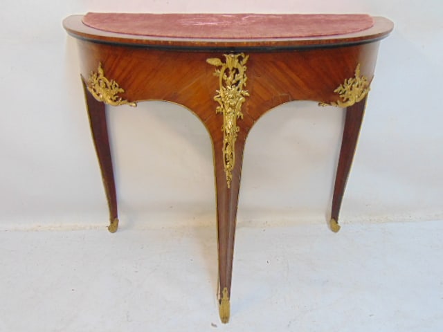 Bronze mounted rosewood console table, half top missing, various old repairs, table is 35.5" wide, (1 of 8)