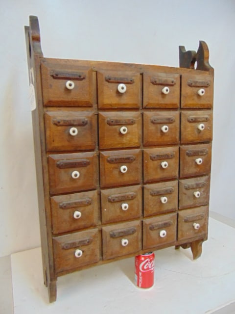 Hanging multi drawer spice cabinet, 20 drawers, cabinet is 32" tall, 22" wide. (1 of 4)