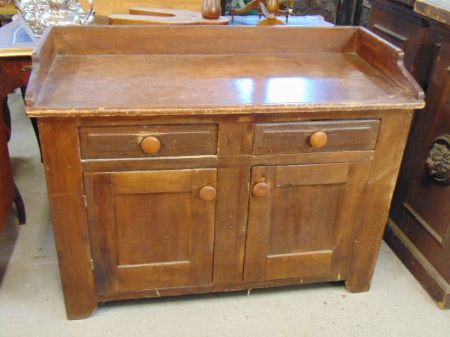 Pine country dry sink, 2 drawers over 2 doors, cabinet is 43.5" by 20", height is 33.5" (1 of 3)
