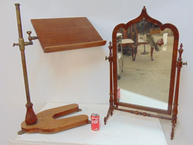 Vanity mirror & music stand, Gothic inspired vanity mirror is 36.25" tall, top finial & bottom leg (1 of 3)