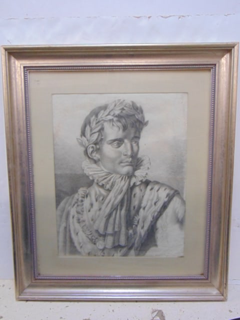 Graphite drawing of emperor Napoleon, dated 1809, signed illegibly lower right, 21.25" by 17" (1 of 7)