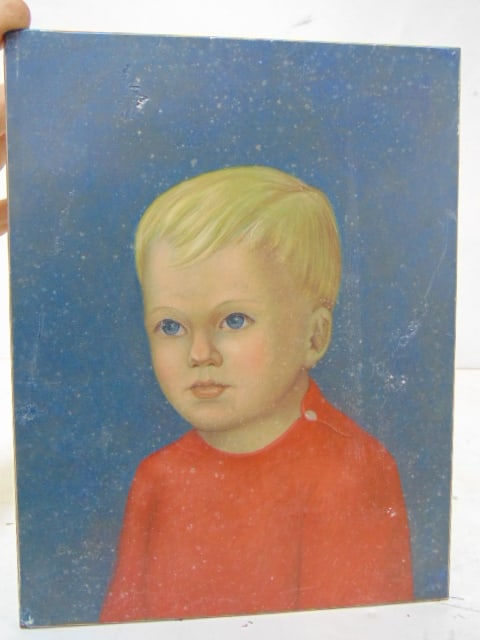 Painting, portrait young boy, unsigned oil on wood board, 10" by 7.75" (1 of 3)