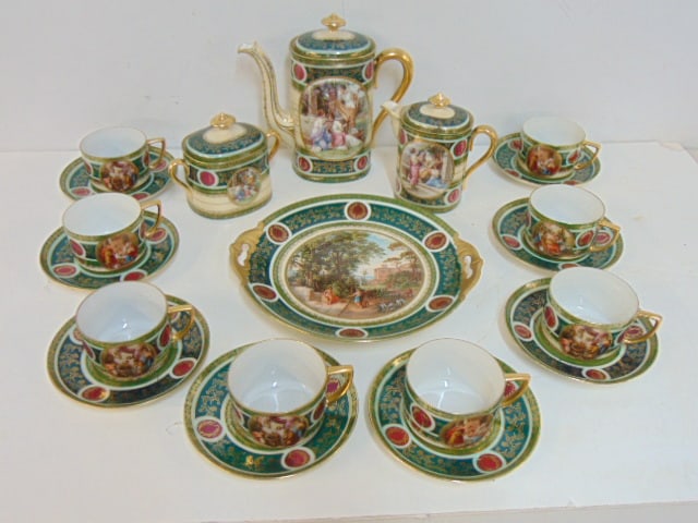 Kerag Karlsbad Czech porcelain tea set, tea pot, sugar & creamer, 8 cups & saucers, cake plate, (1 of 8)