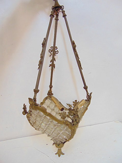 Bronze & crystal hanging fixture, basket style, height fixture is 32": Bronze & crystal hanging fixture, basket style, height fixture is 32"