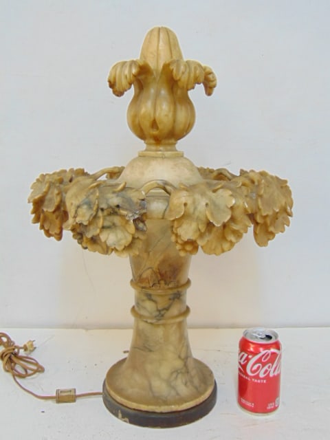 Carved alabaster finial shaped lamp, height is 22.5", diameter is 15": Carved alabaster finial shaped lamp, height is 22.5", diameter is 15"