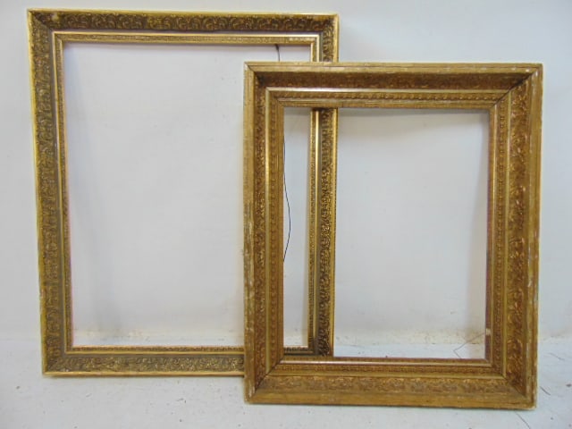 2 gilt frames, carved wood & gesso, some chips, loss, openings are 27.5" by 34.5" & 27.25" by 22.5" (1 of 5)