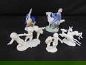 5 porcelain figurines, 2 by Royal Copenhagen, 3 by Hutschenreuther, man on goat & birds by Royal