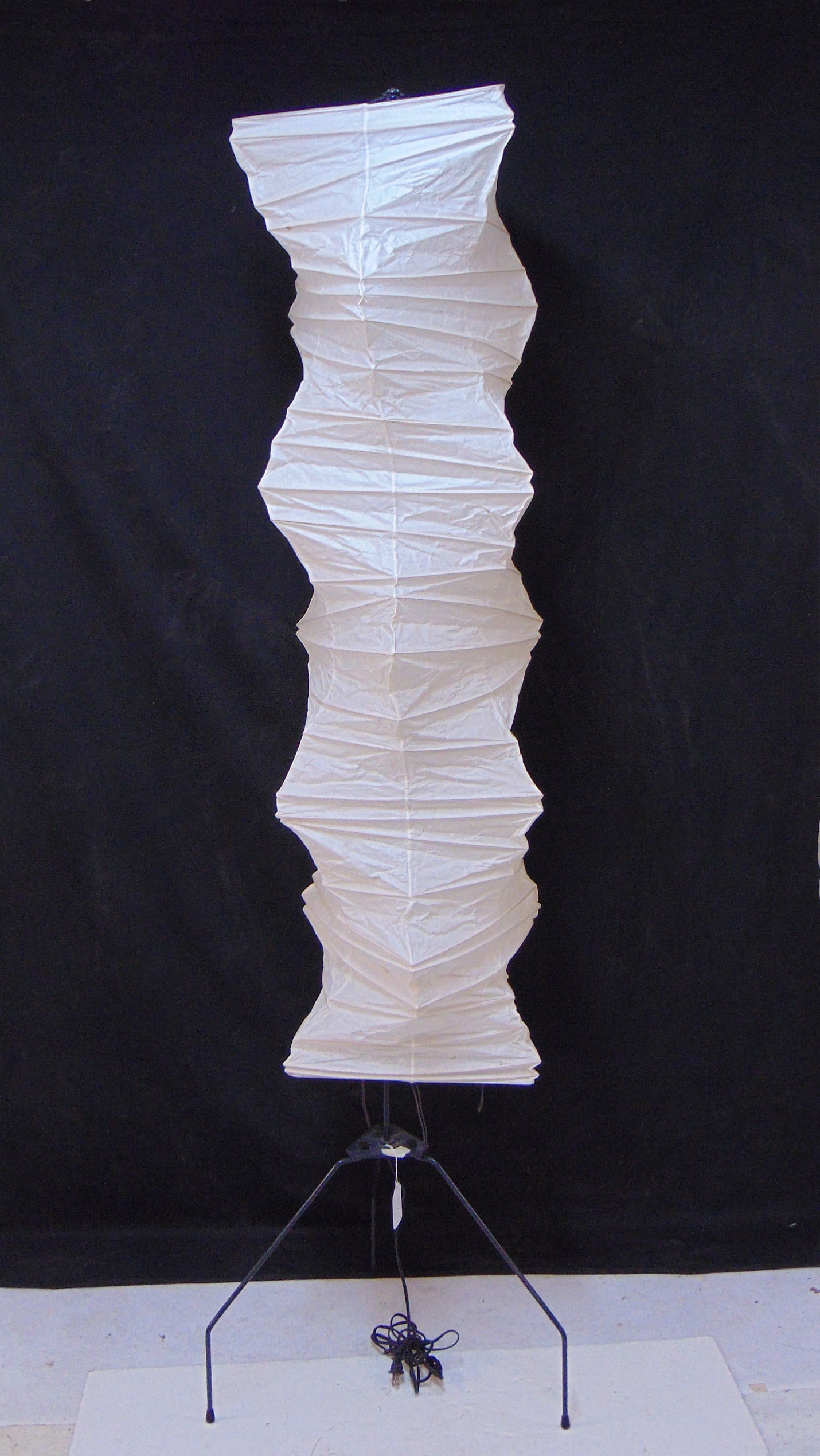 Isamu Noguchi paper shade floor lamp, on black metal frame, lamp is 76" tall, some small tears in (1 of 6)