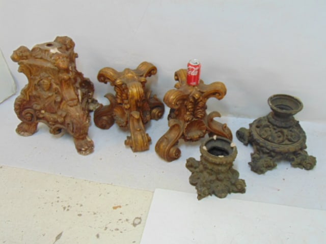 Pair gilt composite table bases, 2 Spelter bases & large plaster single base, composite bases marked (1 of 7)