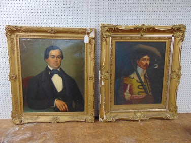 2 paintings, portrait gentleman & portrait of a (Spanish ?) man in uniform,
