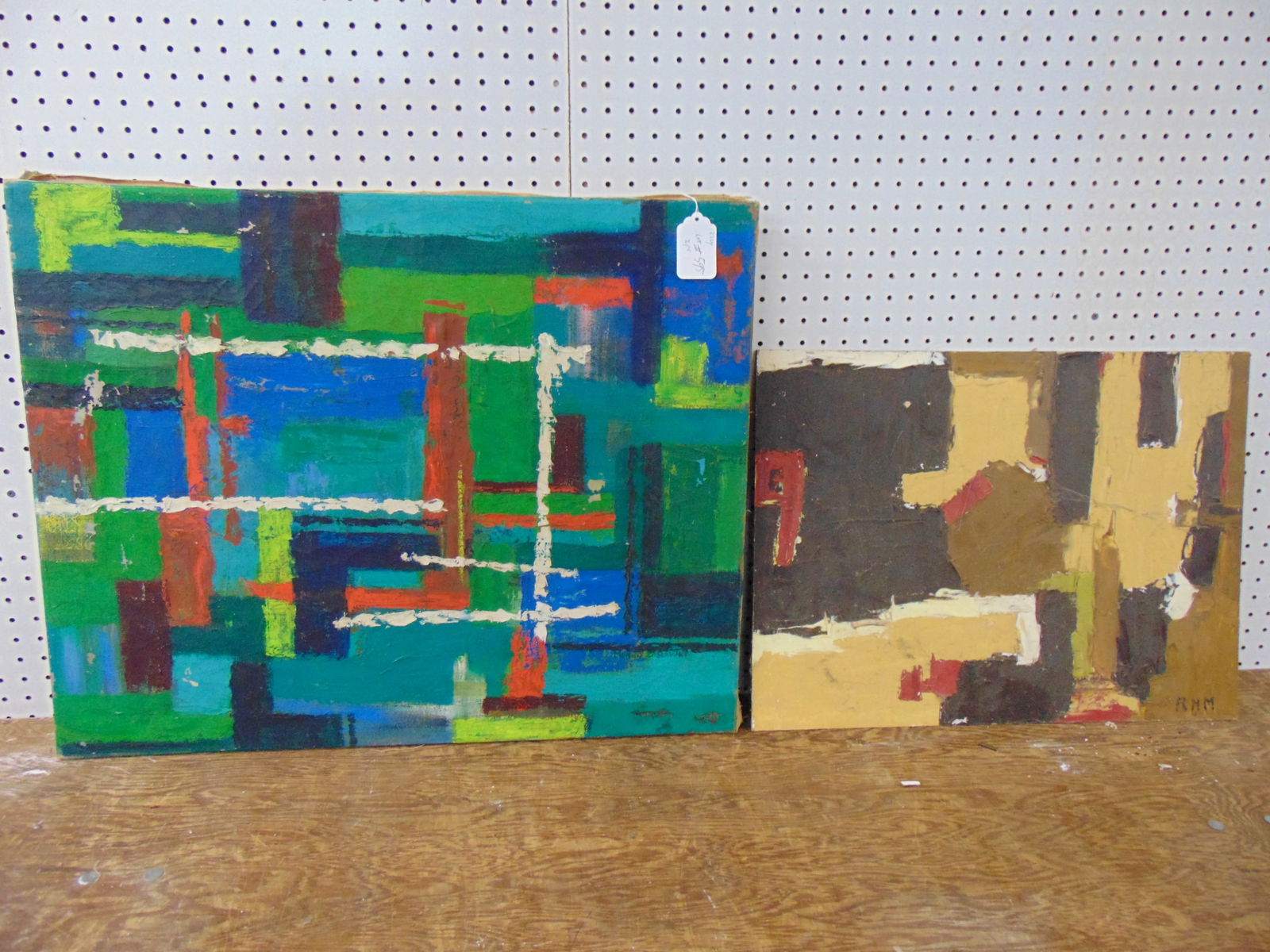 Two abstract paintings, signed "R.H.M." oil on canvas is signed Morris Zaslavsky (1 of 6)