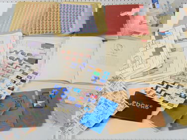 Large lot postage stamps, mints, stamp sheets, stamp blocks, first day issue & more