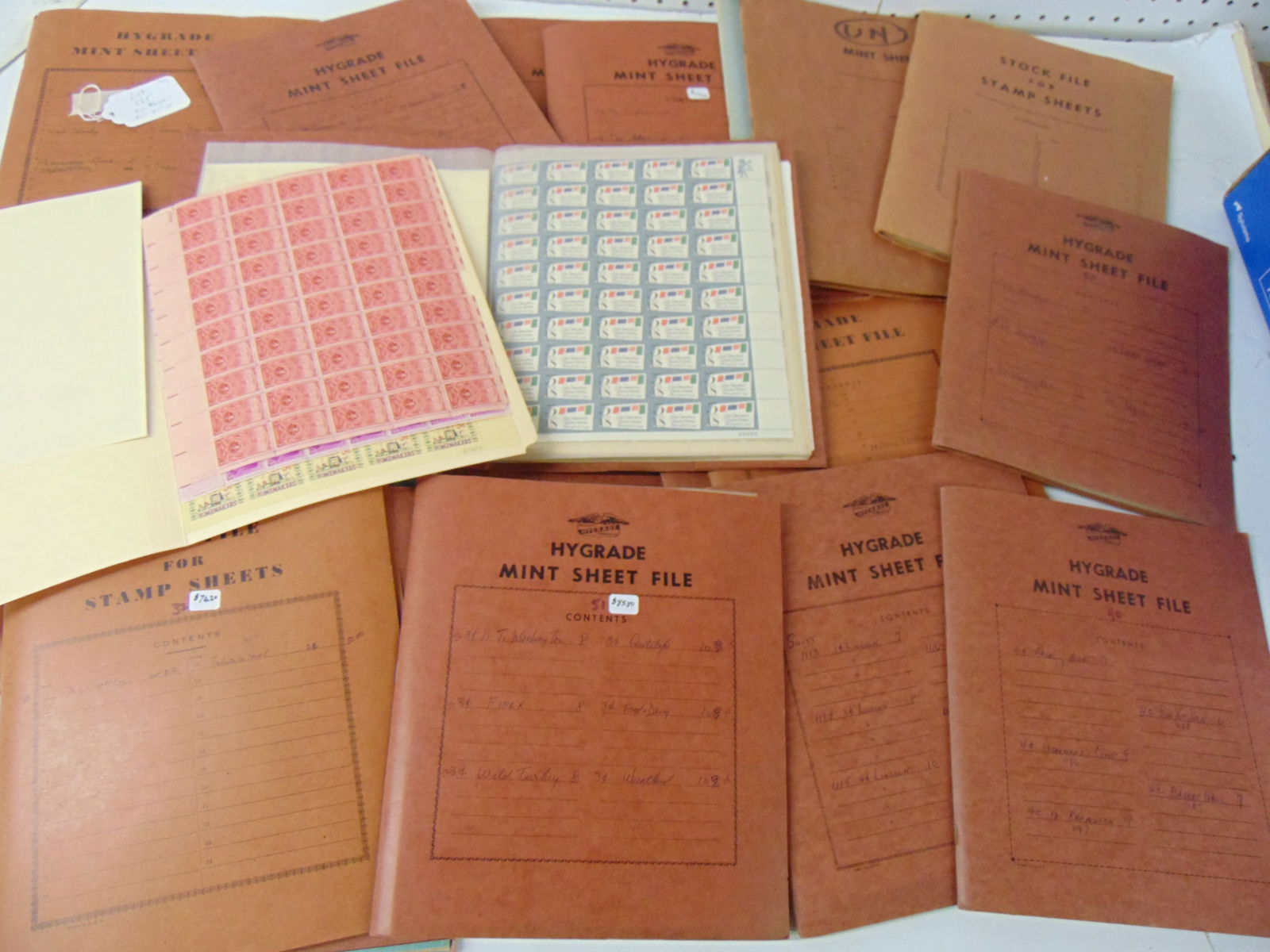 Large lot of mint postage sheets, hundreds of sheets organized in Mint Sheet Files, this lot (1 of 15)